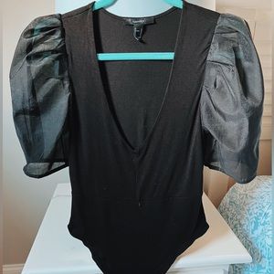 Forever 21 Black V neck body suit with mesh sleeves🖤